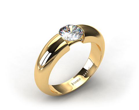 18k Yellow Gold Round Brilliant Bar Set Diamond Solitaire Setting